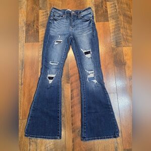 KanCan Distressed with Patches Flare Leg Jeans